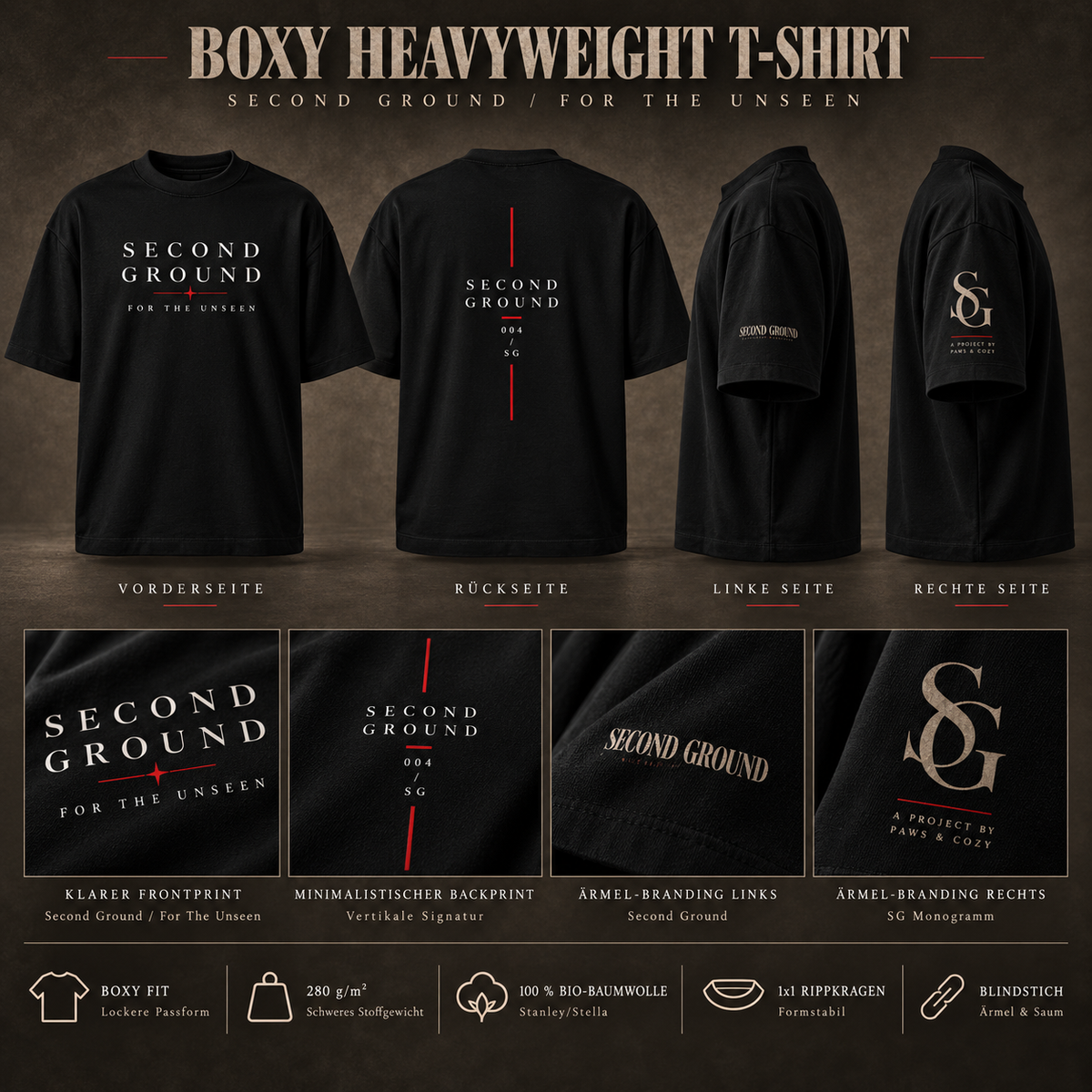 Second Ground – 004 Black Heavyweight Tee